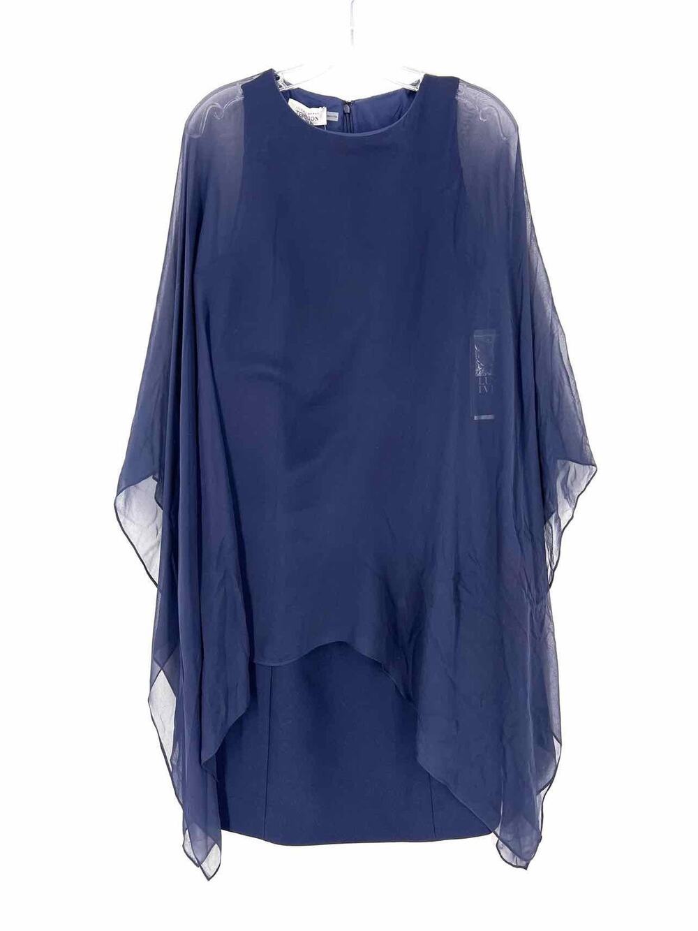 Teri Jon Size 10 Navy Caped Silk NEW Designer Dress